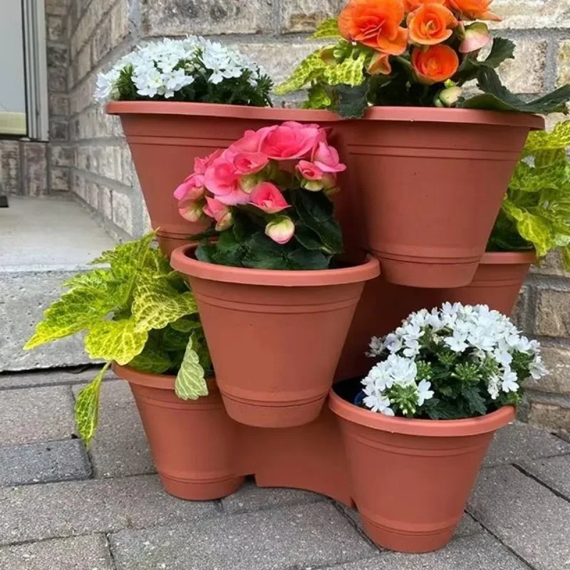 Garden Plastic Flower Pot Vertical Flower Pots Multi-Layer Stackable Pp Self Watering Garden Hydroponic Growing Plant Grow Pot