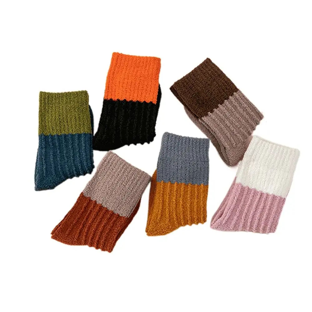 Home Sleeping Socks Kids Indoor Socks Gifts Autumn Winter Coral Fleece Striped Socks Floor Socks Kids Socks Mid Tube Socks