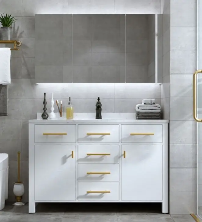 Customized white sink modern hot design floorstanding bathroom vanity with storage cabinet wholesale