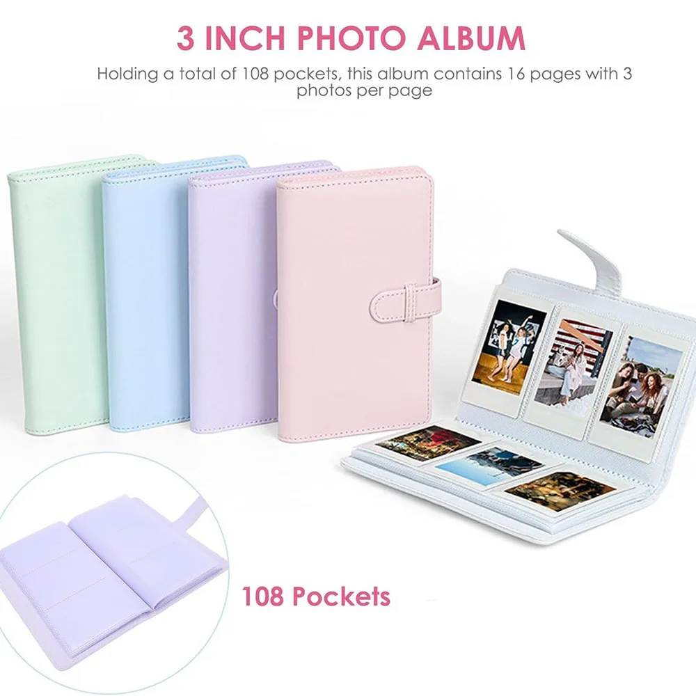 3-Zoll-Fotoalbum für Fujifilm Instax Mini 12, tragbar, 108 Blatt, für die Sammlung von grünen und rosa Ticketkarten, Sammelbuch