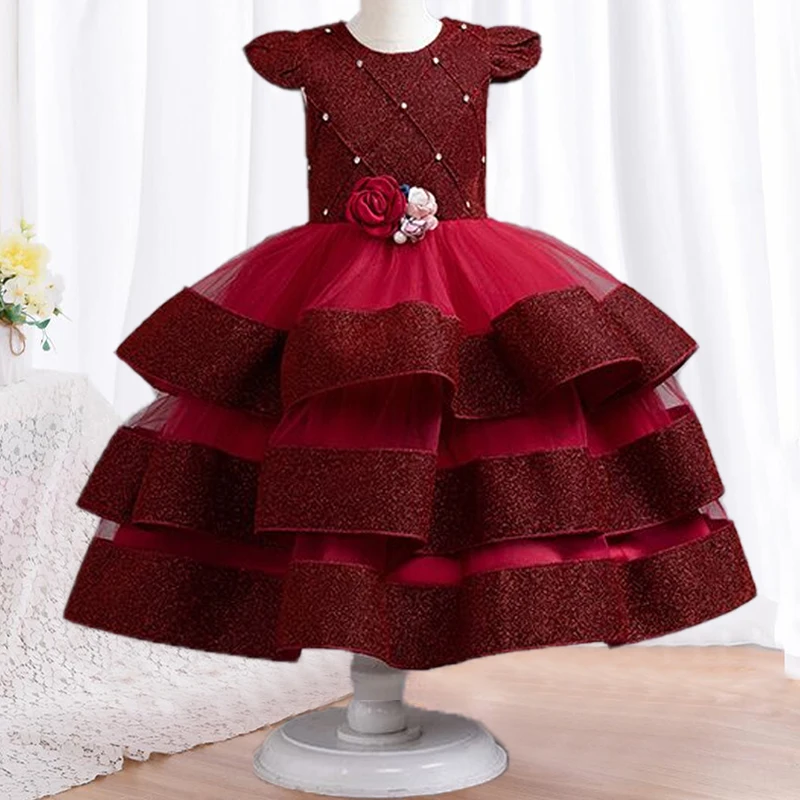 3-10T Christmas Carnival Girls\' Princess Dress Sleeveless Birthday Party Fluffy Cake Dress Children\'s Elegant Evening Dress