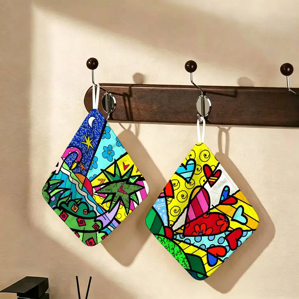 Colors R-Romero B-Britto Art Hanging Kitchen Towel, Polyester Cotton Material, Multipurpose Hand Wiping Towel for Family