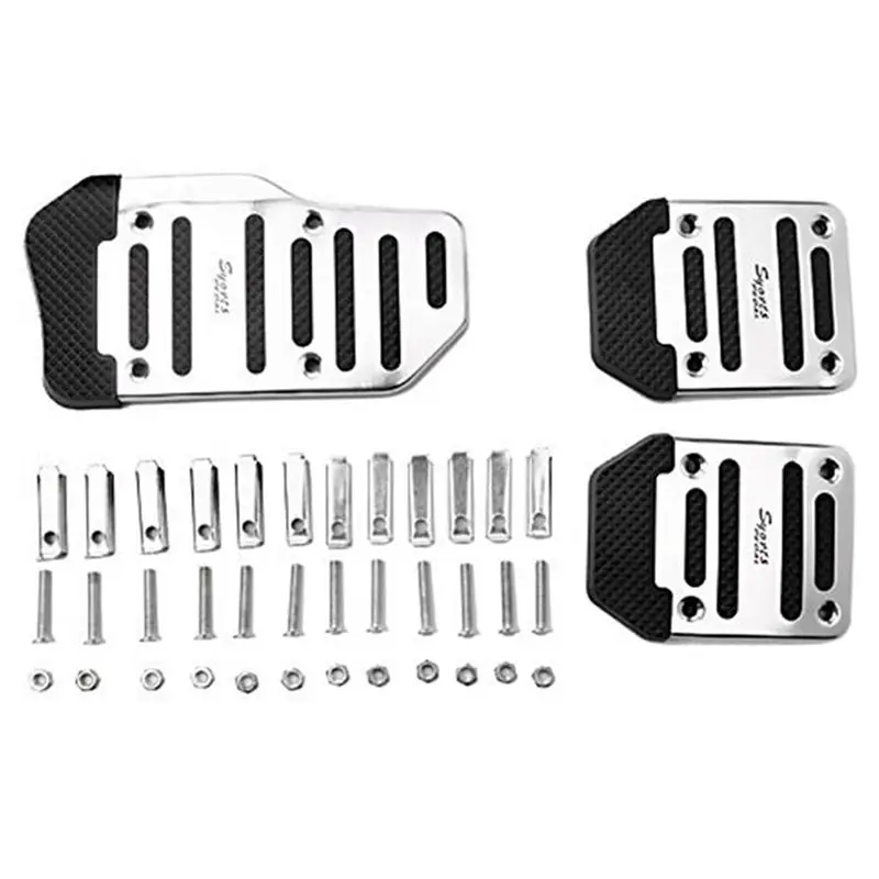 Simple 6Pcs Fuel Gas Accelerator Pedal Break Pedal Clutch Pad Cover Foot Pedals Non-Slip For Manual Transmission Car Silver
