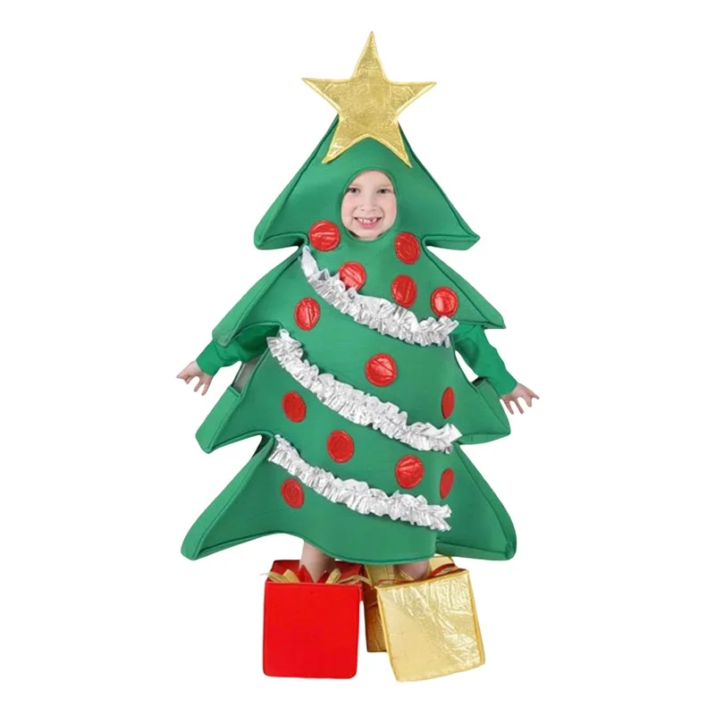 

Adults Kids Christmas Costumes Christmas Tree Dress and Gift Box Shaped Shoes for Cosplay Role-Playing Party Outfits