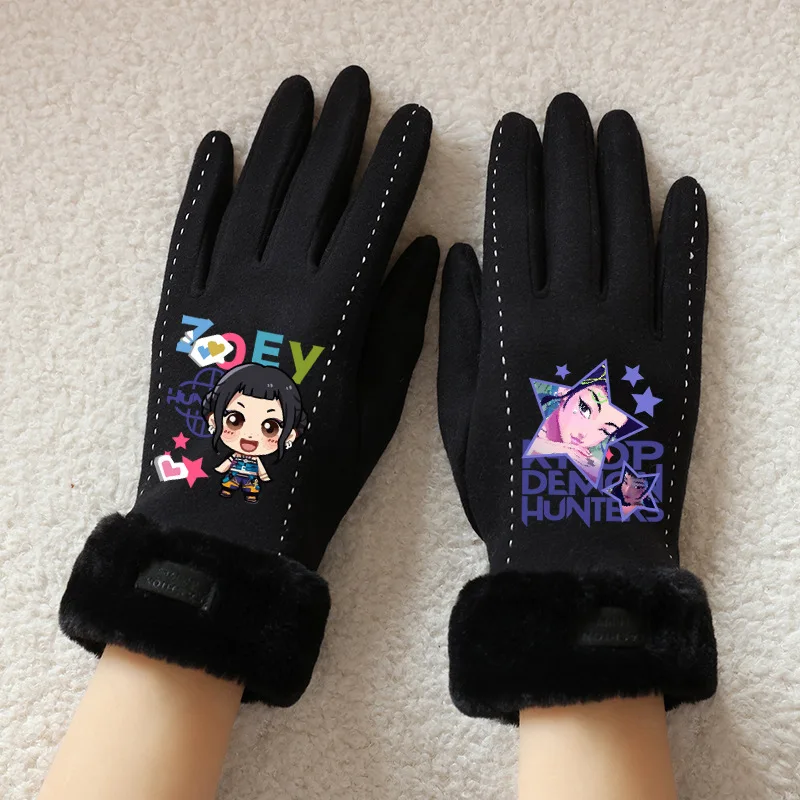 KPop Demon Hunters Gloves Cute Cartoon Winter Outdoor Activities Warm Cold Resistant Plush Full Finger Mittens Children's Gift - Image 4