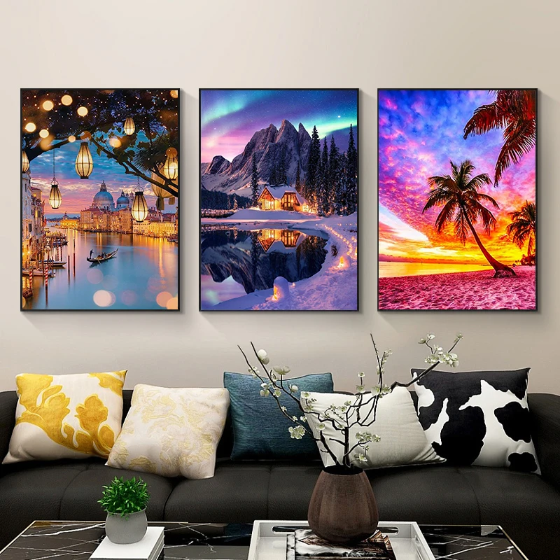 5D DIY Diamond Painting Scenery Architecture Diamond Embroidery Painting Full Round Diamond Mosaic DIY Rhinestone Home Decor