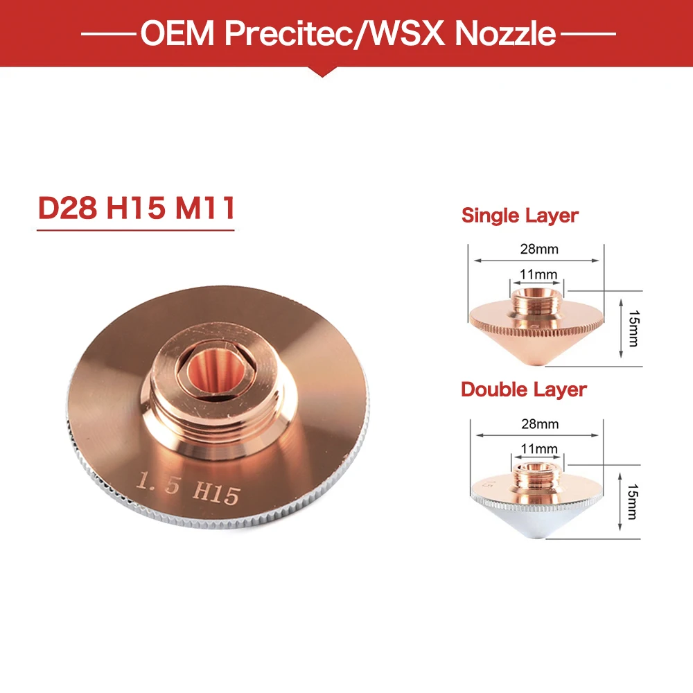 XJCUT Lasermondstuk D28/D32mm Enkele/Dubbele laag mondstuk Kaliber 0.8-5.0mm Voor Raytools WSX Bodor Precitec Co2 Lasersnijkop