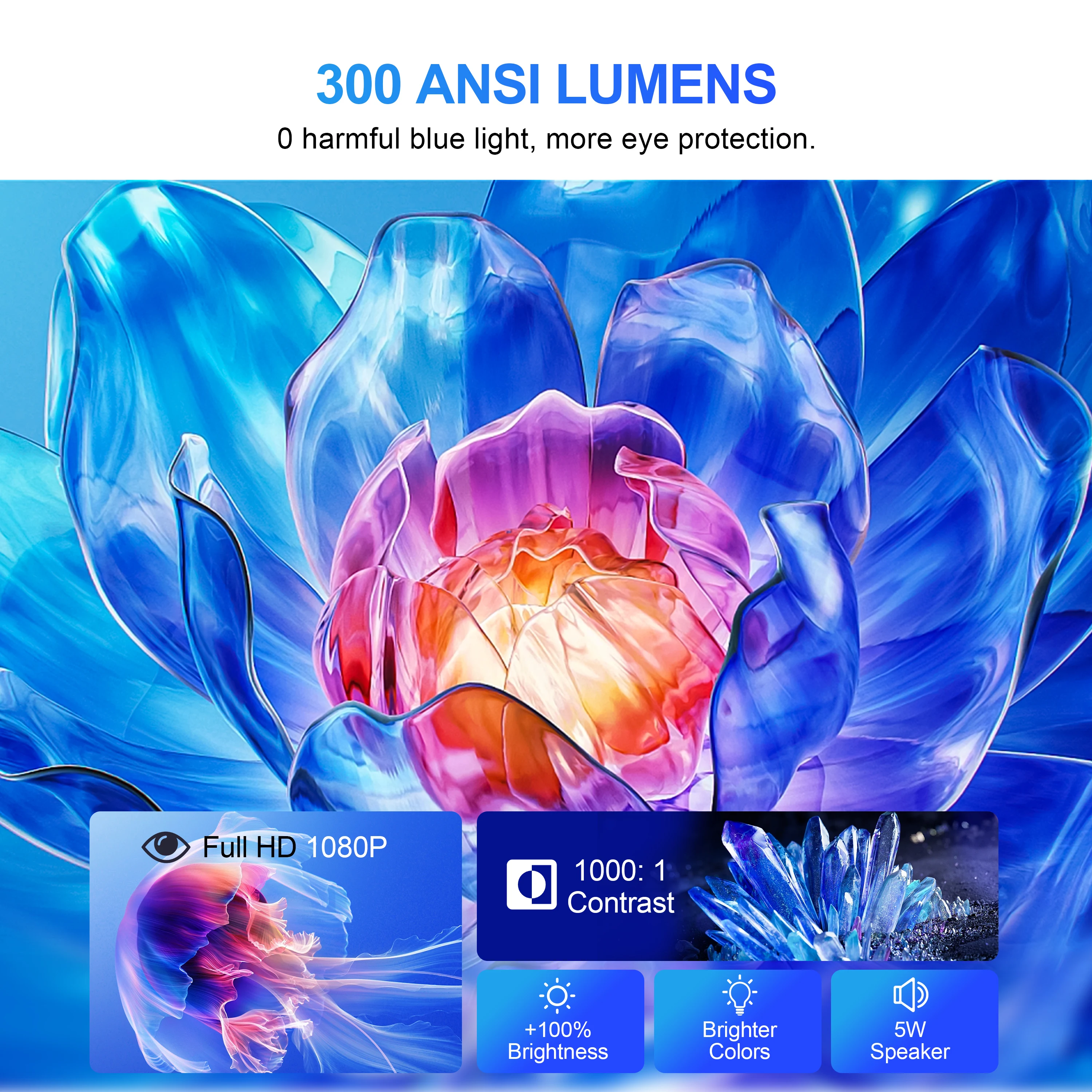 Portable Projector 360° Smart Projector HD 4K Android 13 System WIFI 5.8G BT5.2 with Stand for Home Theater Mini Projectors