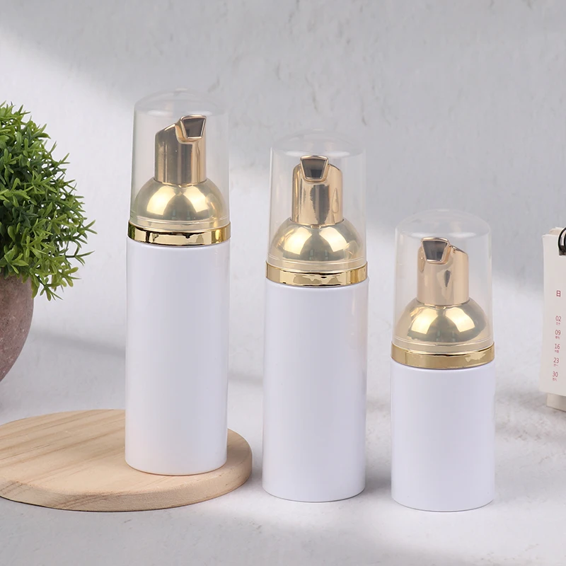 30/50/60ML White Gold Plastic Foamer Pump Bottle Refillable Empty Face Lashes Cleanser Foaming Cosmetic Soap Dispenser Bottle