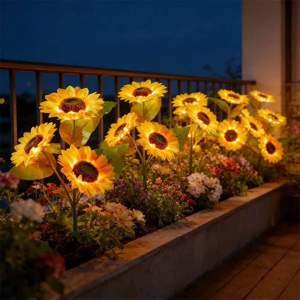 Solar Powered Sunflower Light Outdoor Waterproof LED Ground Insert Lawn Lamp for Summer Garden Holiday Lawn Courtyard Decoration