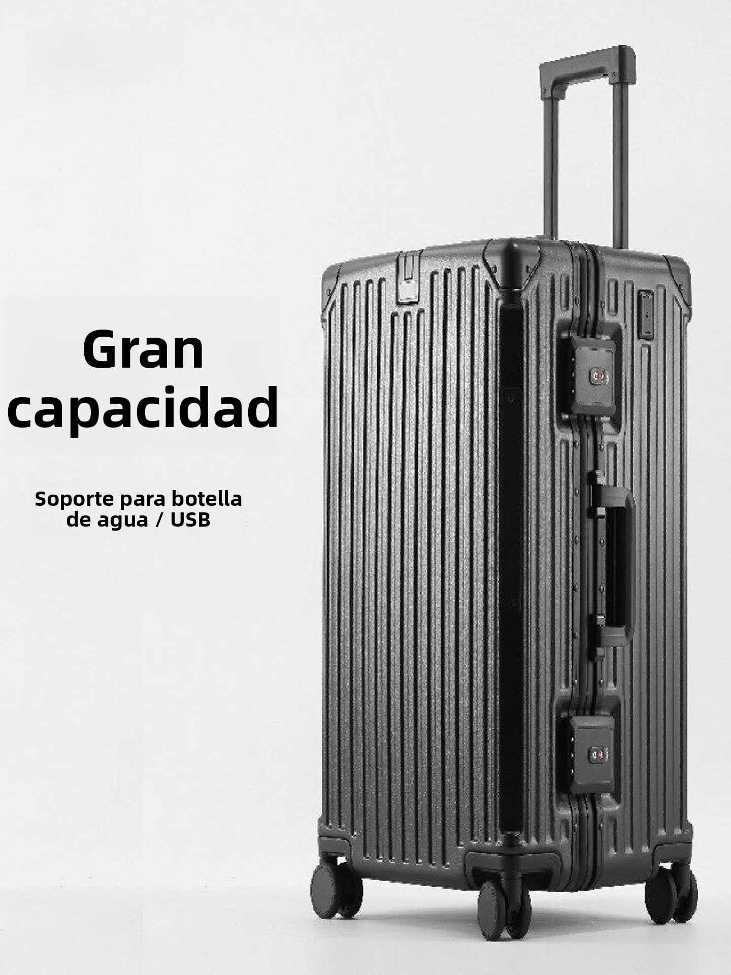 Maleta de Viaje con Marco de Aluminio y Portavasos, Ruedas Silenciosas de 24 Pulgadas, Siete Piezas Reforzadas, Capacidad par...