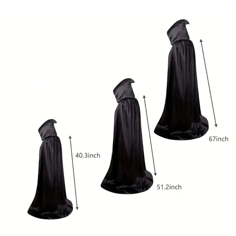 عباءة الهالوين الناعمة للجنسين بغطاء للرأس رداء أسود ساحرة طويلة كيب أزياء تنكرية دعامة أداء الحفلات لوازم تزيين العطلة