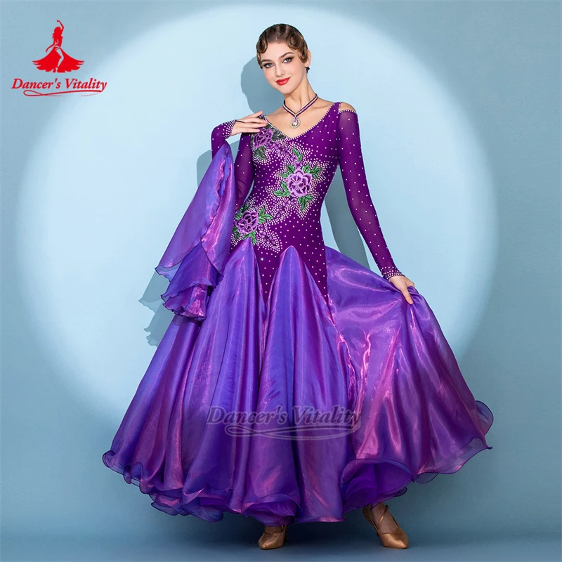

Female Purple Standard Social Dance Professional Big Swing Dress Adult Waltz Tango Clothing Size Can Be Custom Dancer's Vitality