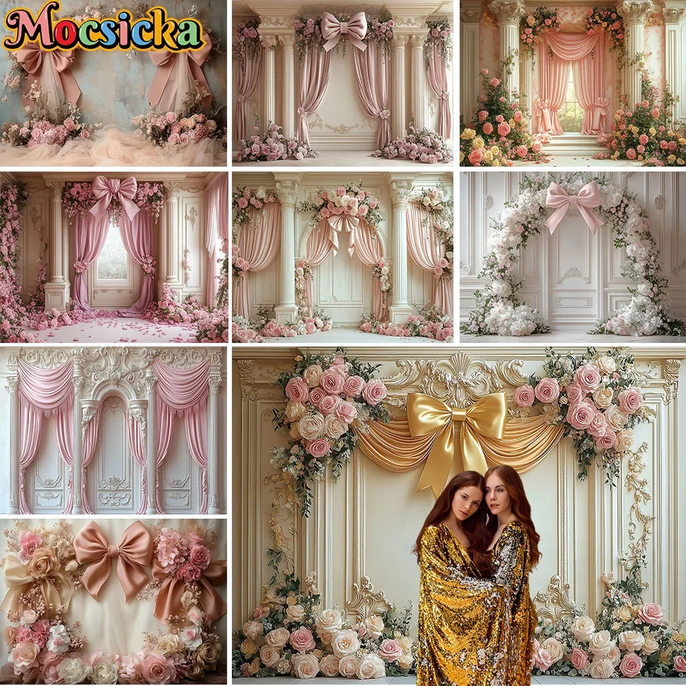 Mocsicka Wedding Church Background Photoshoot Classical Baroque European Flower Wall Background Bow Curtain Maternity Photobooth