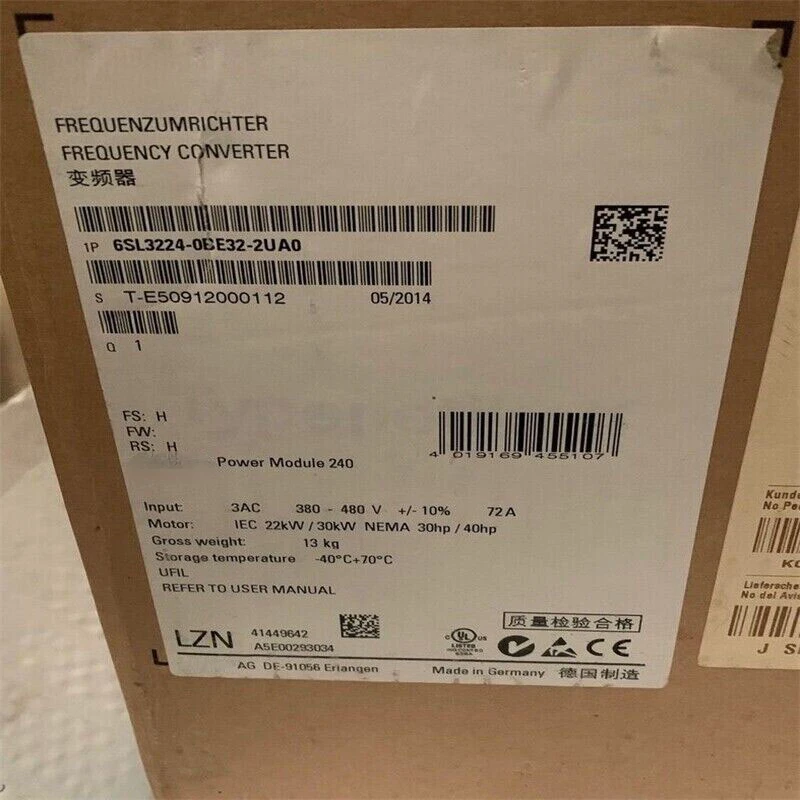 

New 6SL3224-0BE32-2UA0 G120 Power Module PM240 3AC380-480V +10/-10% 47-63HZ 6SL3 224-0BE32-2UA0