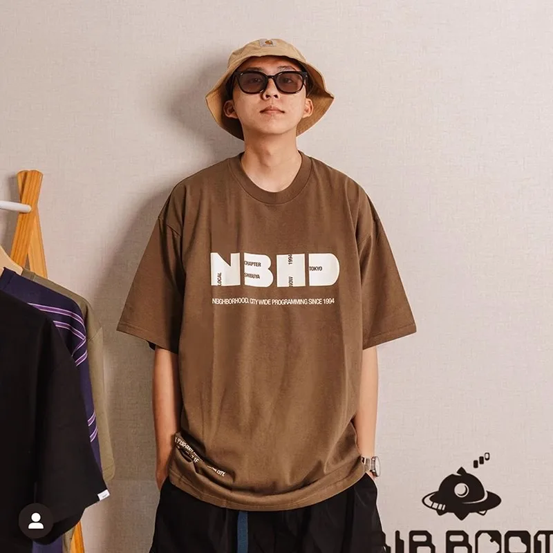 2023 NBHD Creative letter printing Letter Square Print Men's Heavyweight Cotton Short Sleeve NEIGHBORHOOD  T-shirt TX982