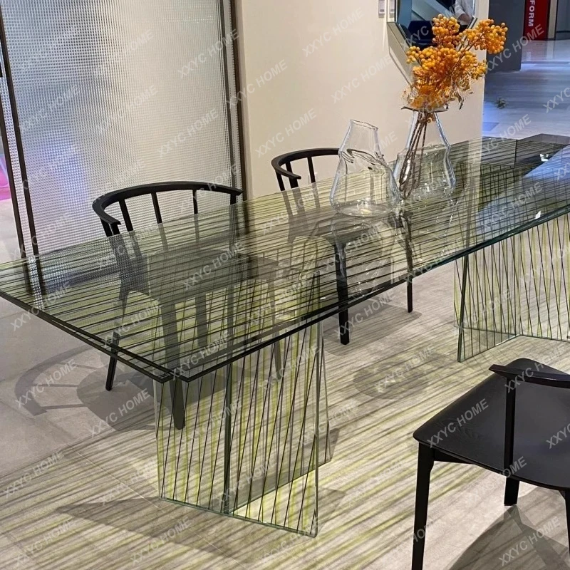 

AAItalian Glass Dining Table Creative Modern Rectangular Negotiation Table Household Large Flat Table