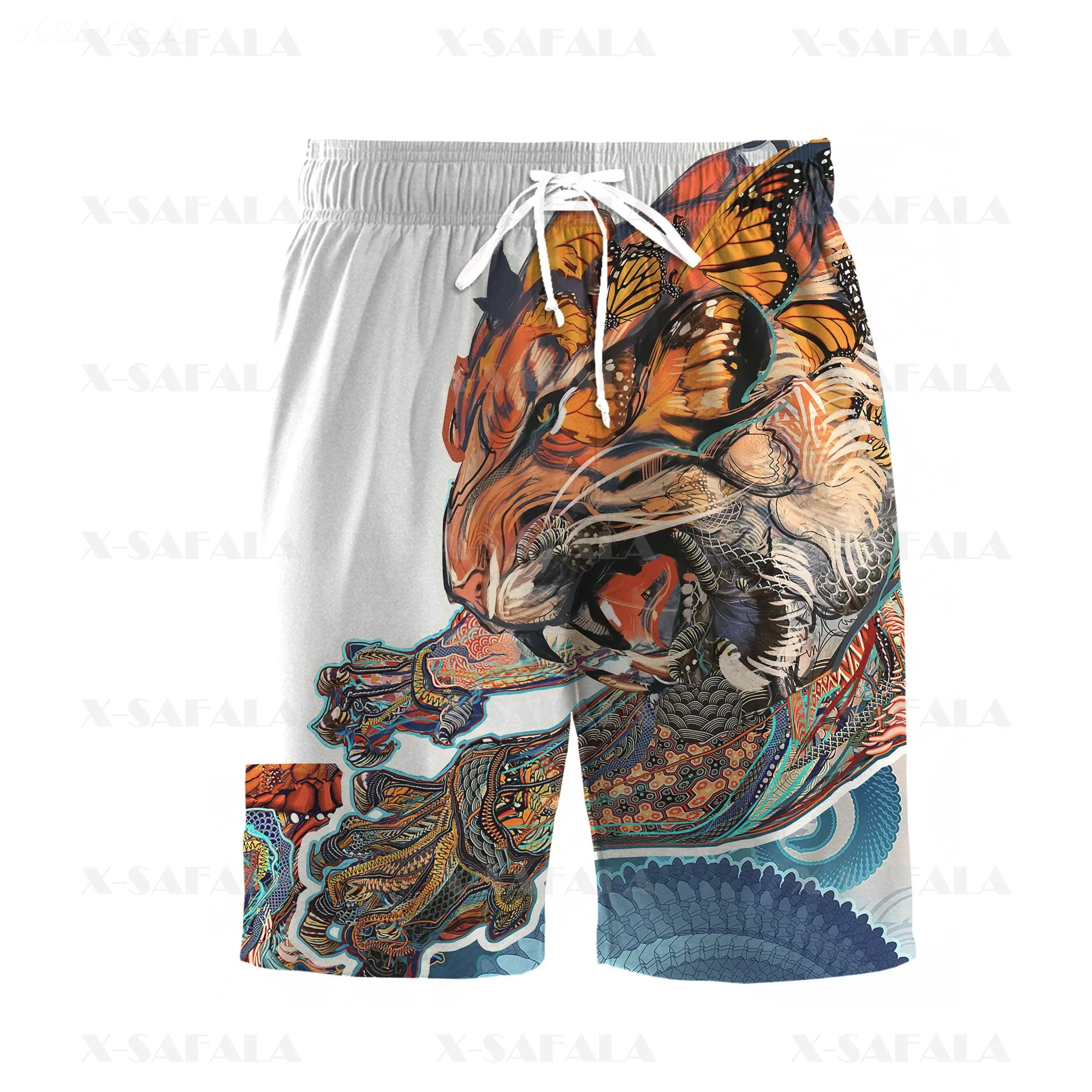 Japanische Kunst Samurai Maske 3D-Druck Herren Boards horts Shorts Unisex elastische Taille Shorts Sommer Strand Harajuku lässig Kordelzug-5