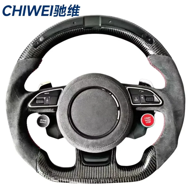For Leather Carbon Fiber LED Light Sports Steering Wheel for Audi A3/A5/A6/Q5/Q3