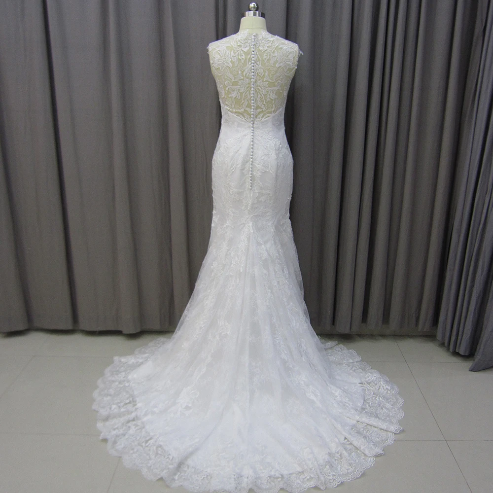 Jancember gaun pengantin renda mutiara leher V, Vestidos tanpa lengan mewah applique