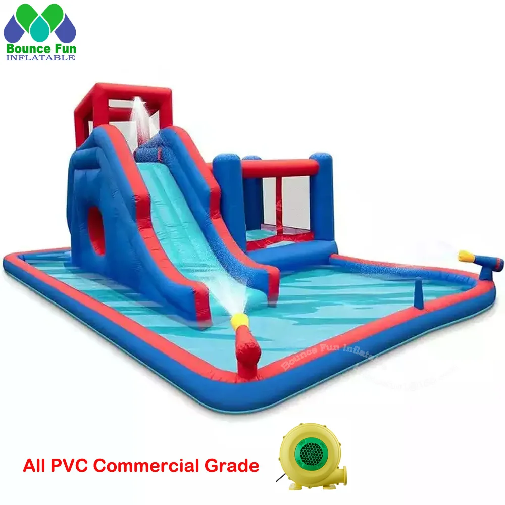 Deluxe Outdoor Fun Colorful Inflatable Water Slide With Splash Pool Park Balls Heavy-Duty PVC Bounce House Climbing Wall