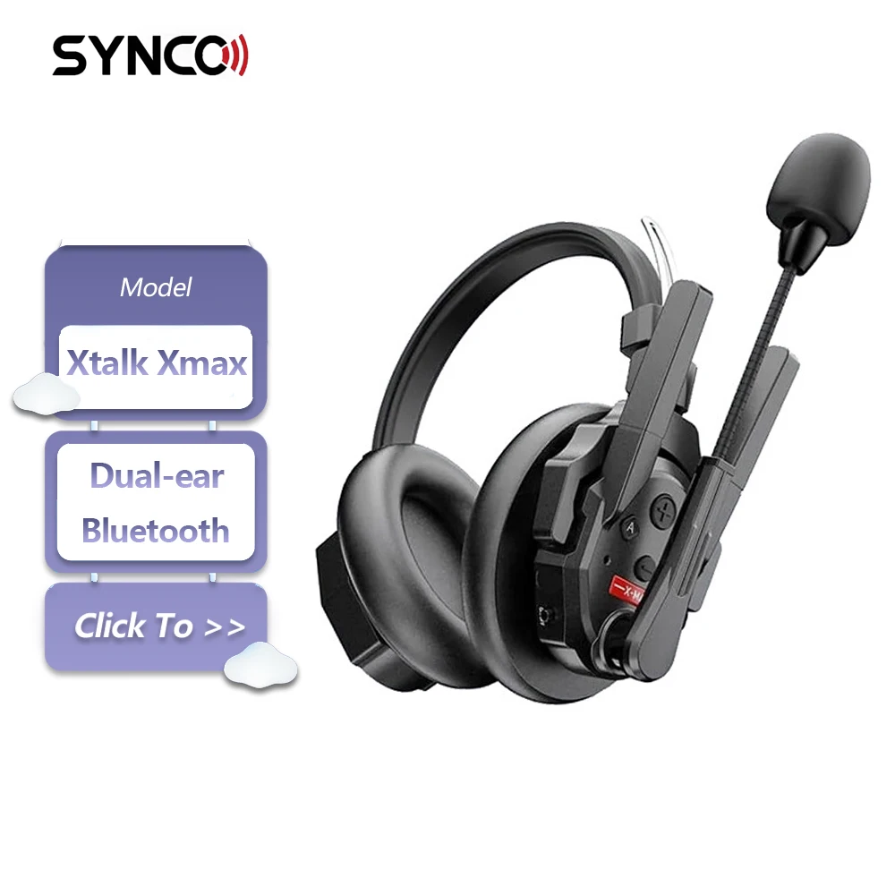 SYNCO Xtalk Xmax Xmax2 Xmax5 Xmax9 Xmax13 Dual Ear Design Wireless Intercom Headset System Support 2.4GHz for Communication