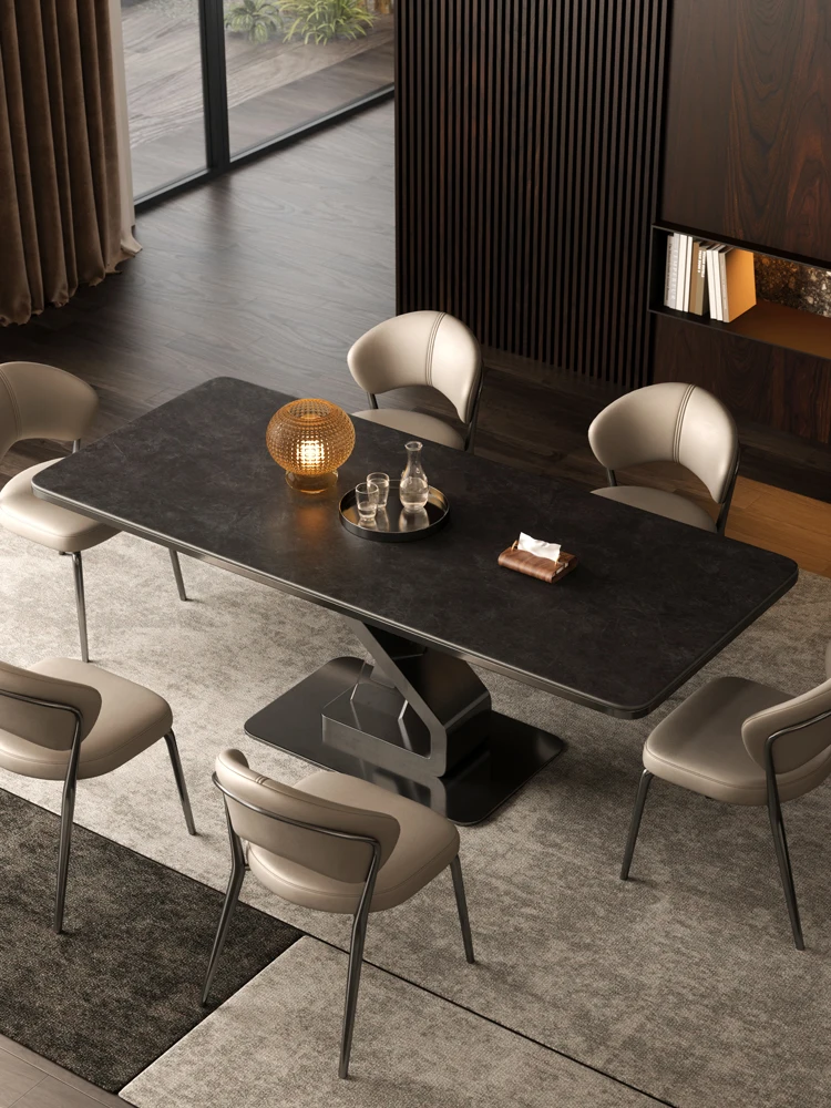 Simple modern black slate dining table and chair combination rectangular retro small apartment wabi-sabi style home