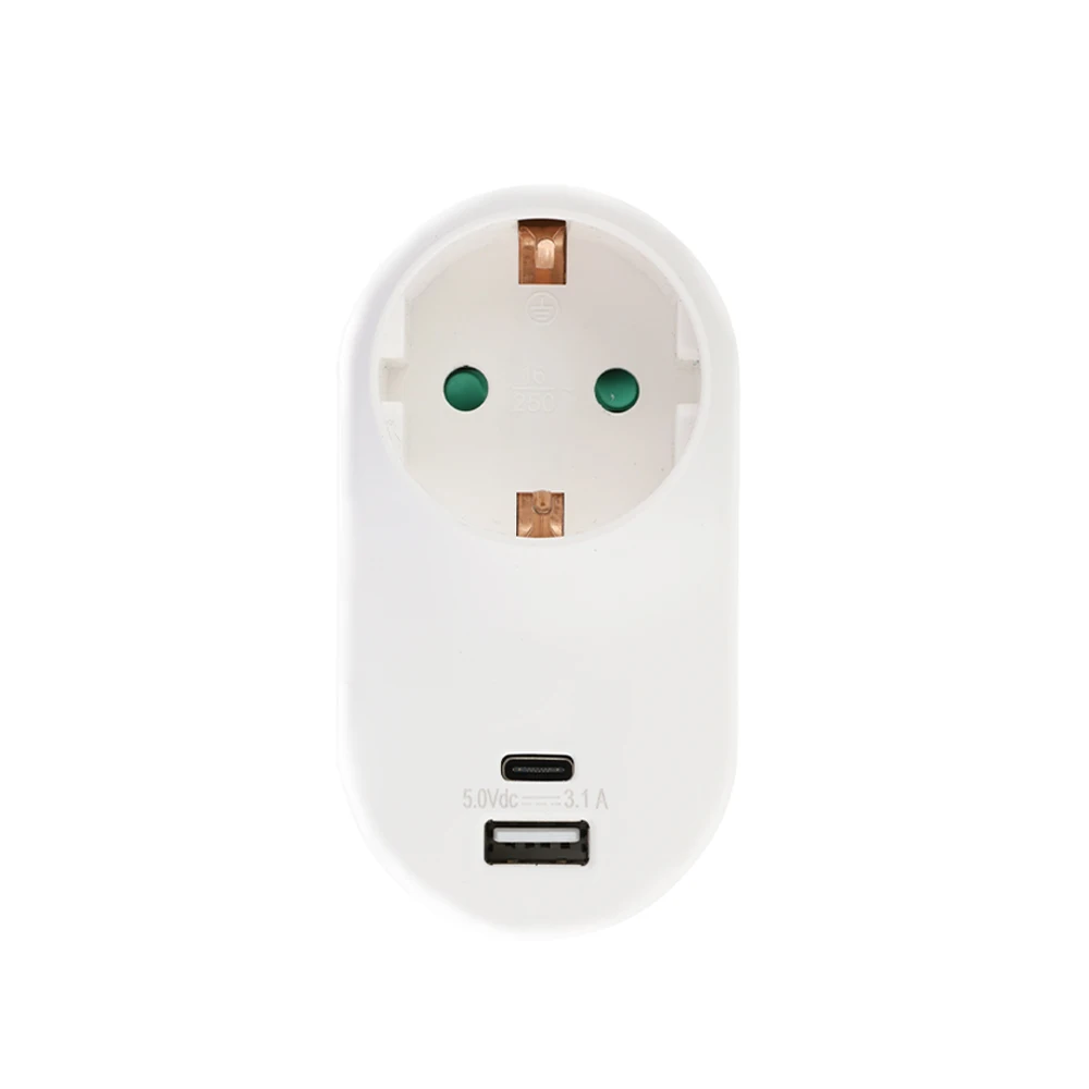 European power, 1/2pcs standard multi-functional wall plug, a USB and type-c interface, 2-hole grounding socket, home