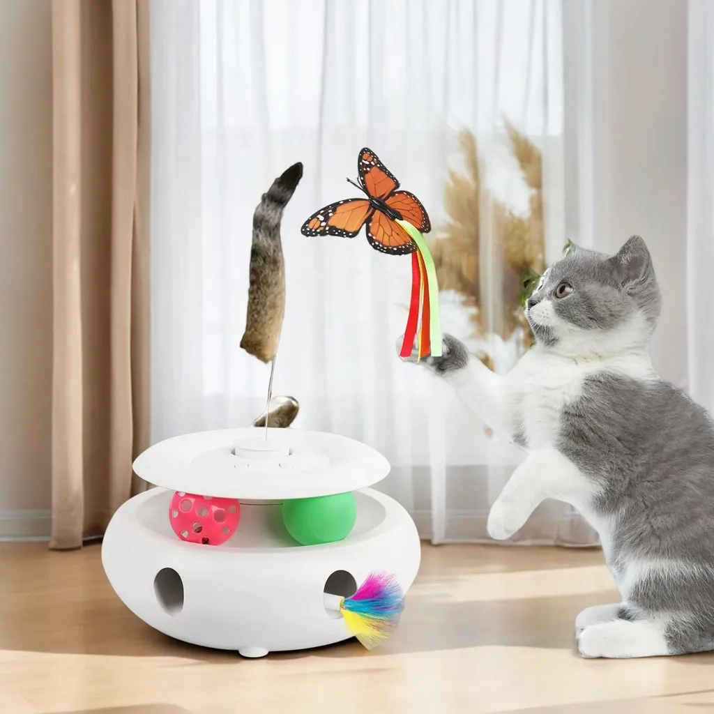

Interactive Cat Toy Automatic Cat Toys for Indoor Cats, 3-in-1 Cat Toy USB Rechargeable, Kitten Toy Cat Exercise Toys Plushies