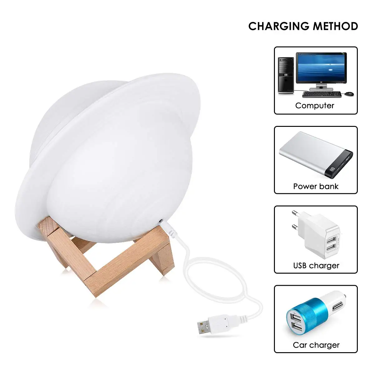 ZK30 3D Print Saturn Lamp Touch Sensor Remote Control LED Night Light Rechargeable Decoration Planet Lamp for Children Gift