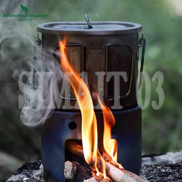 

Boundless Voyage Titanium Cookware Set Portable Wood Stove Firewoods Furnace with Hanging Pot for Ultralight Picnic BBQ Grills