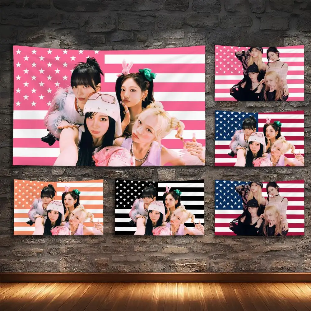 

A-Aespa Korea Band Tapestry Custom Living Bedroom Party Dormitory Interior Wall Bohemian Decoration Attached Clip