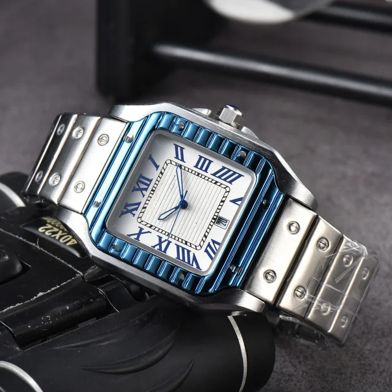 2025 Men's Stainless Steel Square Quartz Stopwatch Features An Elegant and Generous Multi-functional Calendar Display Clock
