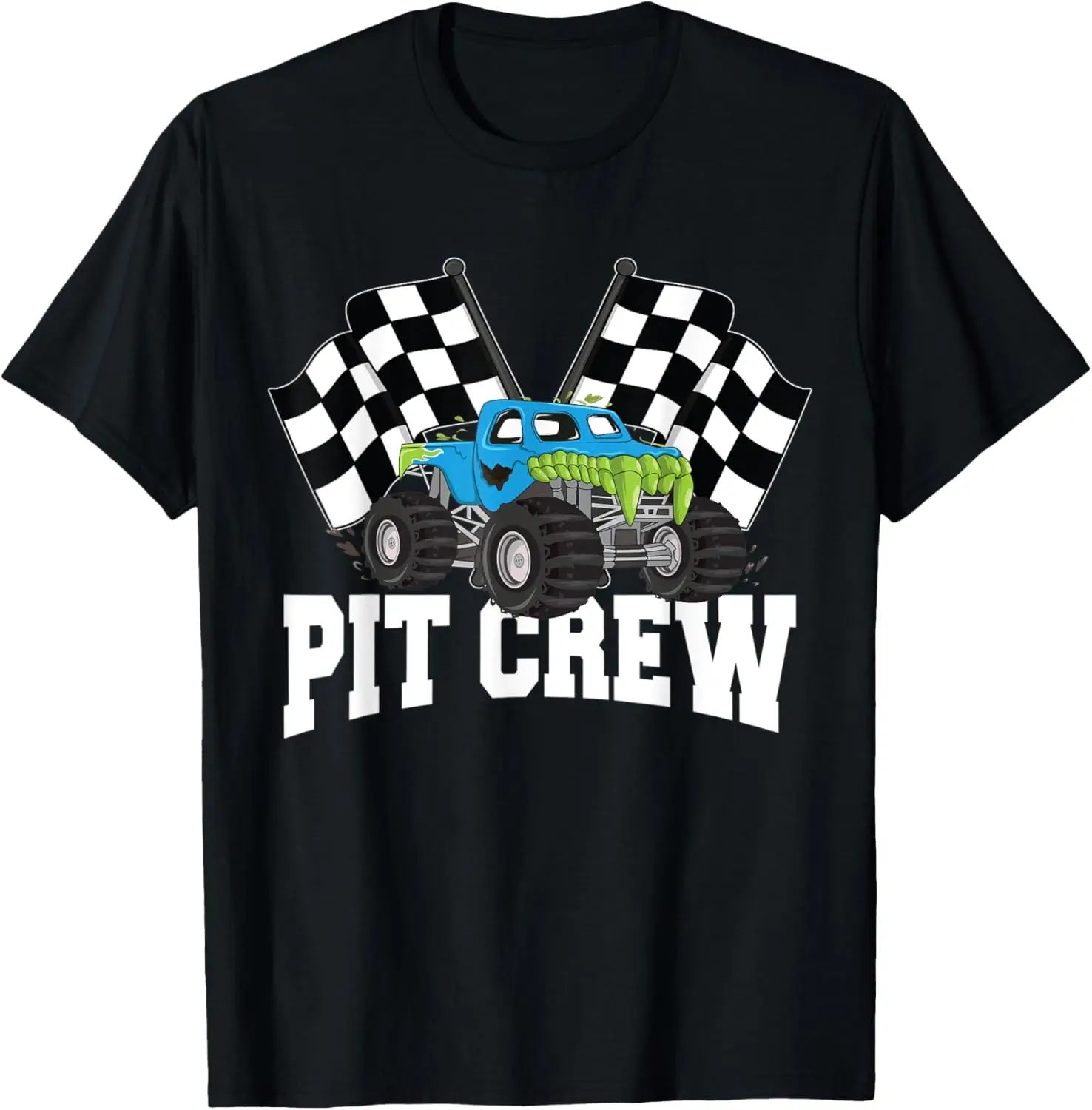 

Pit Crew Monster Truck Racing Party And Checked Flag T-Shirt