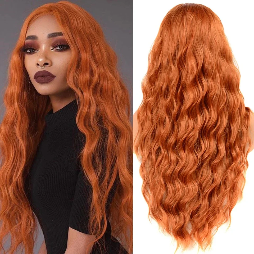 

Synthetic Wigs Long Wave Hairstyle Wigs middle orange wig heat-resistant fiber synthetic wig for women Cosplay