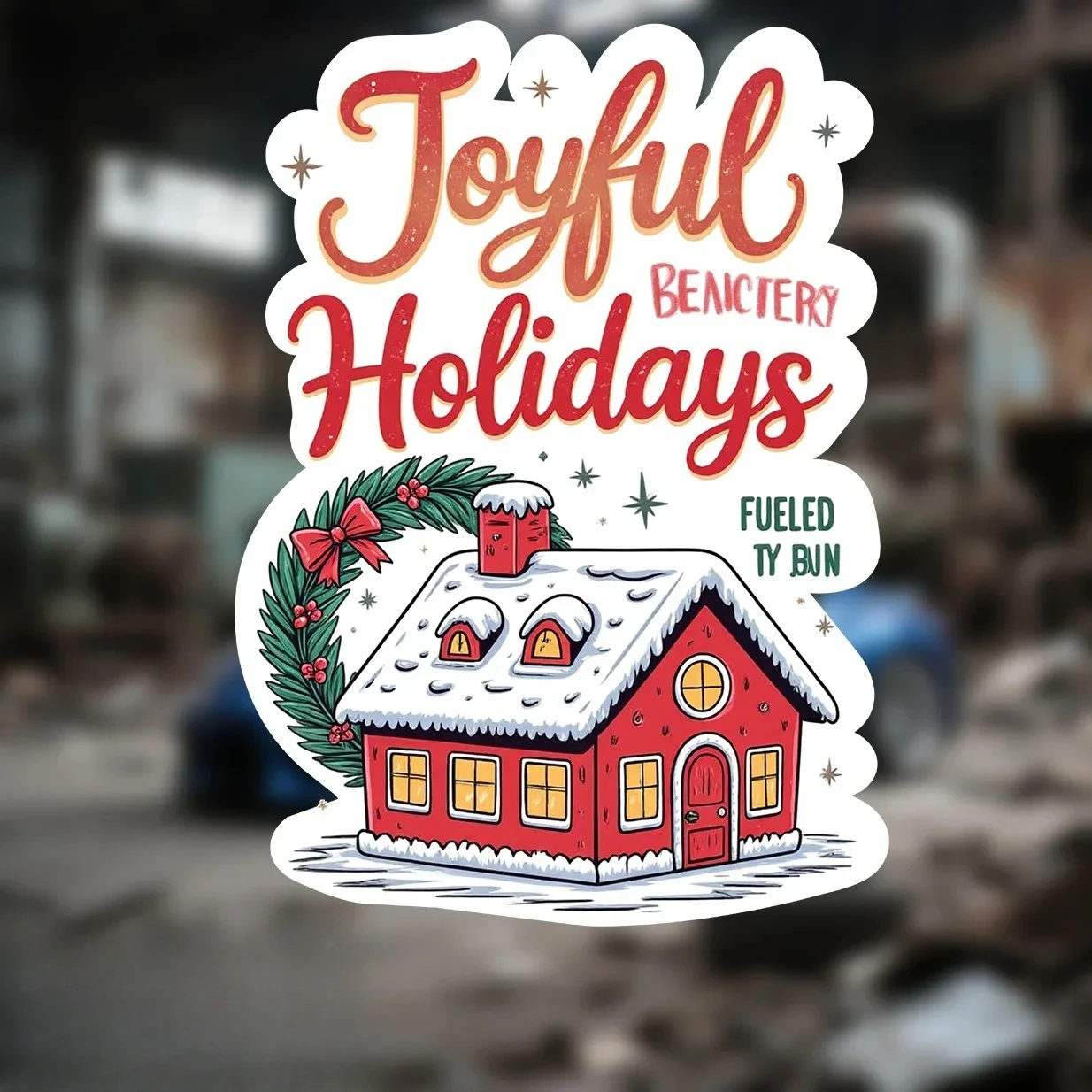 

3PCS Joyful Holidays Snowy House Car Motorcycle Stickers, Christmas Home Wreath Decal for Auto Moto, Festive Vehicle Sticker