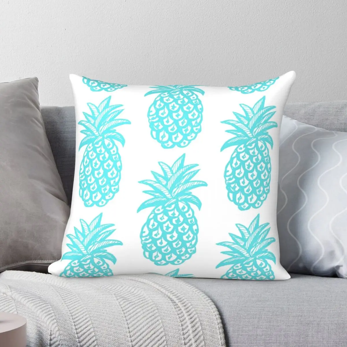 

Pineapple Turquoise Square Pillowcase Polyester Linen Velvet Creative Zip Decorative Car Cushion Case