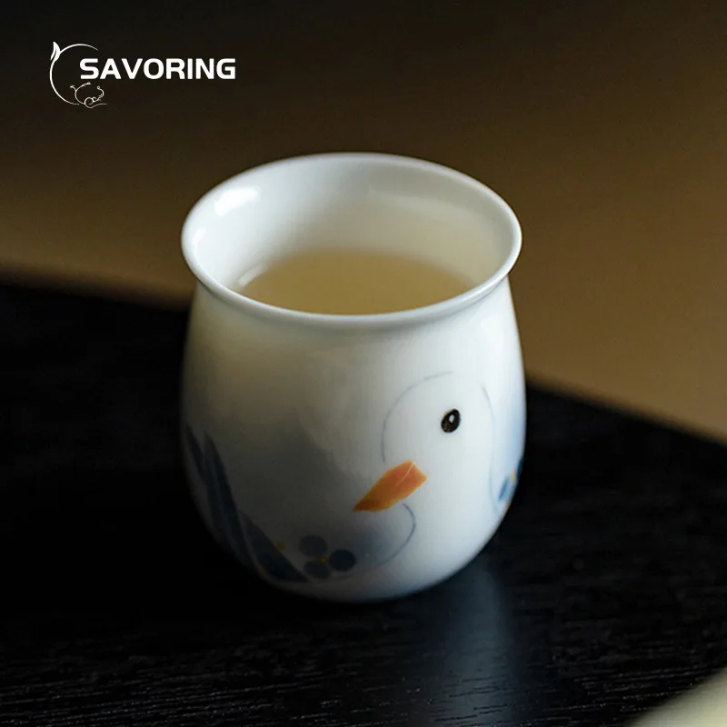 Taza de Té de Cerámica Pintada a Mano con Diseño de Pato de la Suerte, Tazas Creativas Hechas a Mano, Tazas de Té de la Ciudad de Jingde, Suministros Chinos, Fabricante de Jade Puera Mate