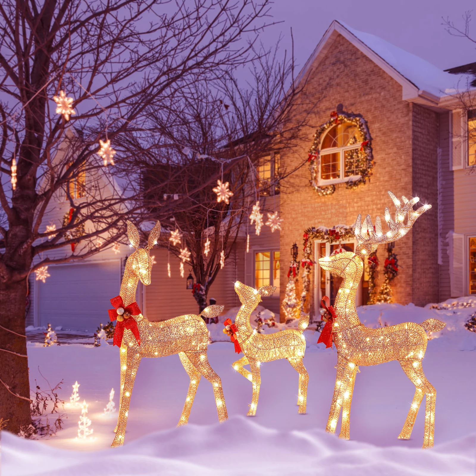 

3-Piece Large Lighted Christmas Deer Family Set Outdoor Yard Decoration with 210 LED Lights
