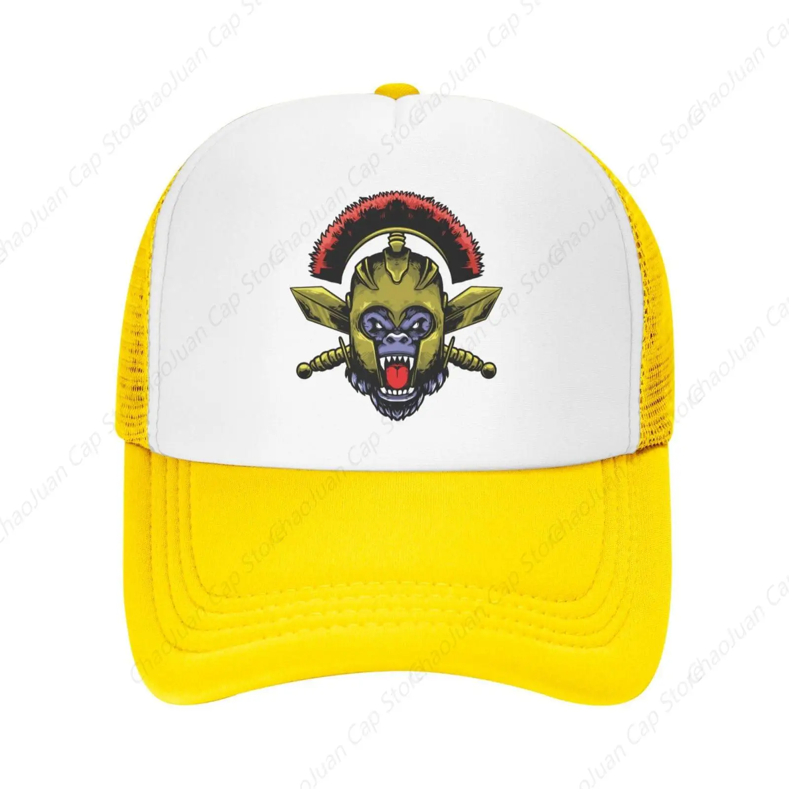 Gorilla with Helmet and Sword Mesh Trucker Cap Breathable Dad Hat