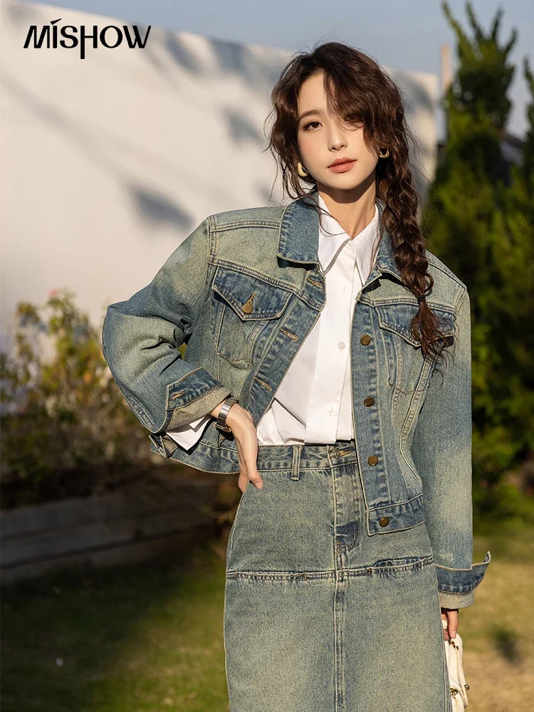 

MISHOW Women's Denim Coats Spring Autumn Korean Vintage Loose Single Breasted Female Clothing Casual Short Tops MXC11W0941