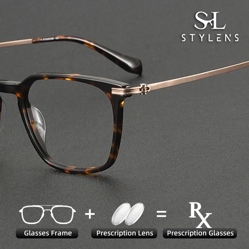 

STYLENS Retro Acetate Pure Titanium Optical Prescription Eyewear Versatile Square Men Women Anti Blue Light Myopia Eyewear 90011
