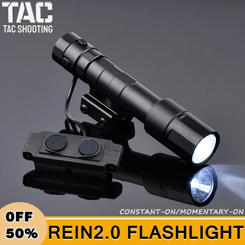 Airsoft Metal REIN 2.0 Flashlight White Light Hunting Weapon Light LED Scout Light HighPower 1300lumen With Dual Function Switch