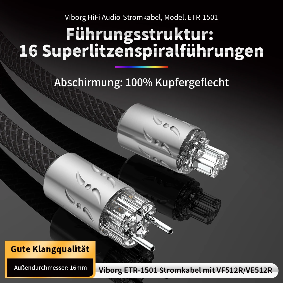 Viborg 16pcs Multplex Copper Schuko Audiophile AC Power Cable EU US Power Cable with Pure Copper Power Plug