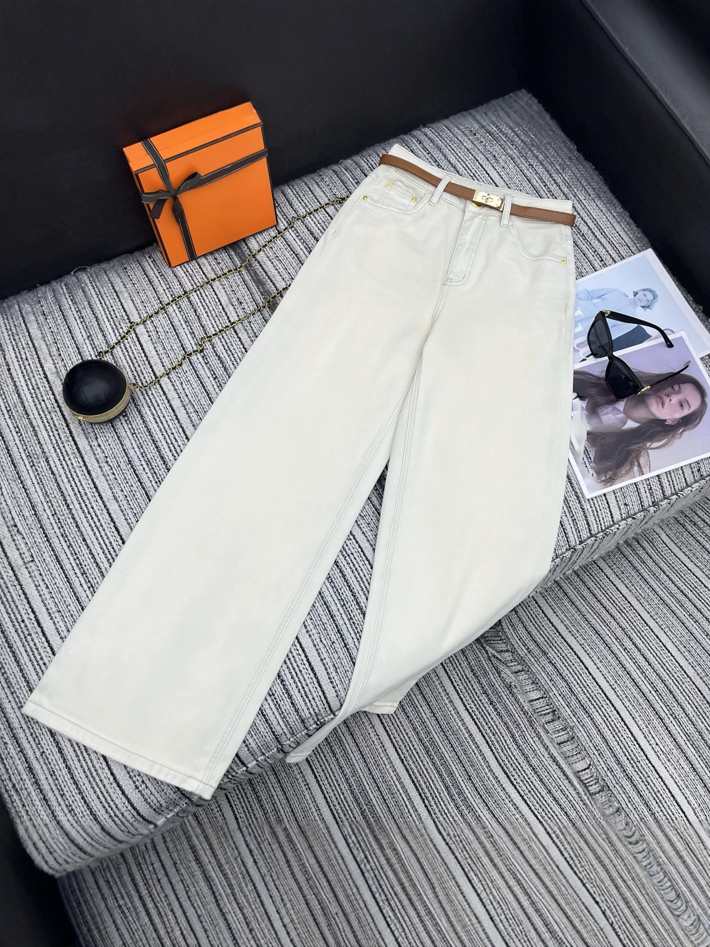 

High Waist Straight Leg Denim Wide Leg Pants Women's Classic Belt Decoration New Spring Summer Fashion Quality Cotton Jeans