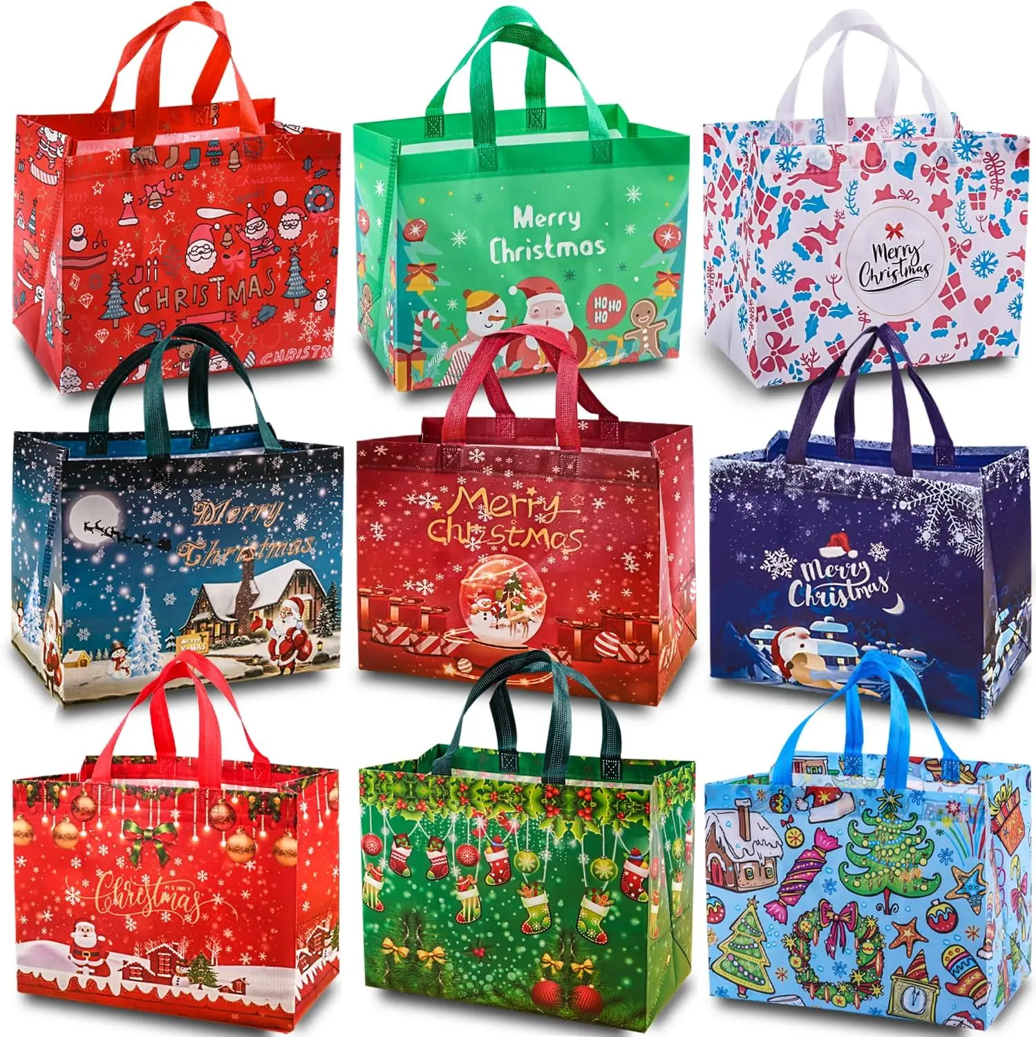 

Christmas Gift Bags, Christmas Tote Bags with Handles, Reusable Non-Woven Shopping Bags for Xmas Gifts Wrapping Holiday Party Su