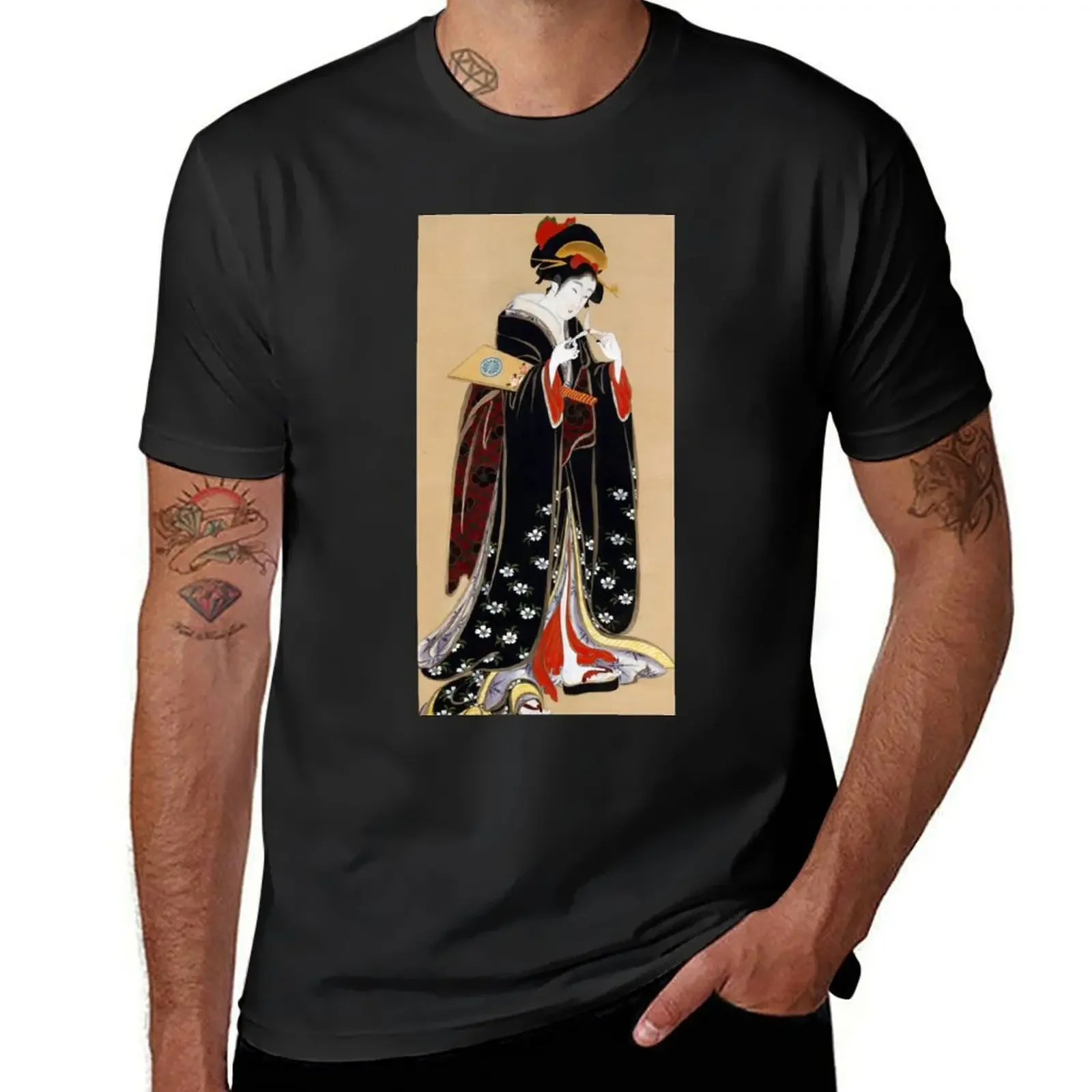 Geisha Holding Flower T-Shirt blue archive man t shirt quick drying custom t shirt men t shirts high quality