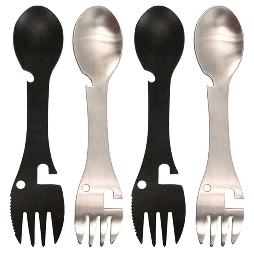 

4 Pcs Jar Opener Flatware Fork Spoon Outdoor Tableware Can Spork Bottle Portable Travel Utensil Forks Camping Survival