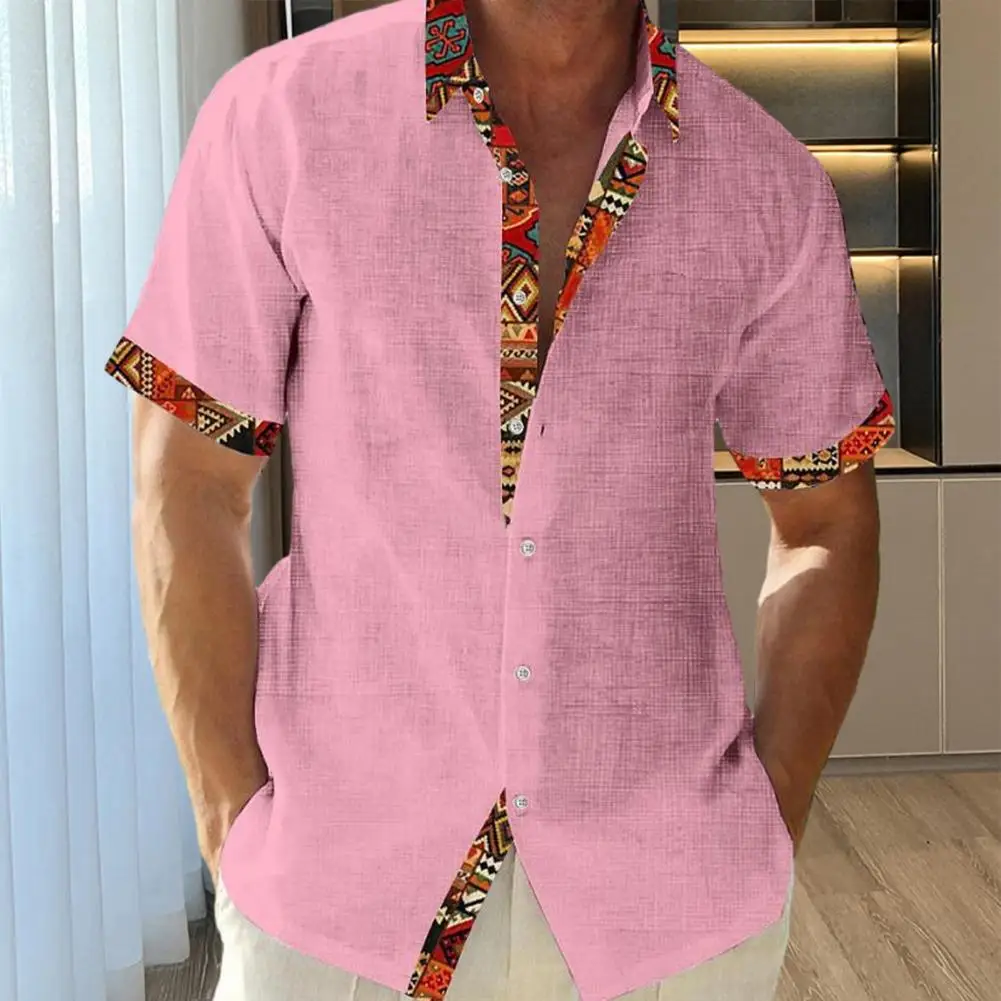 

Hawaii Beach Vacation Shirt Men's Summer Shirt with Turn-down Collar Short Sleeves Color Matching Print for Vacation Beach