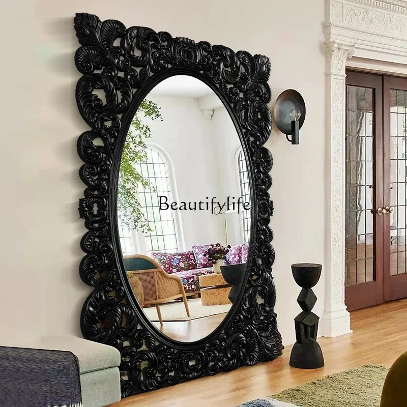 

03LEuropean-style Luxurious Full-length Mirror French Vintage Carved Floor Decorative Mirror